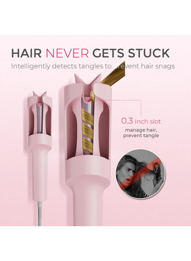 TYMO Automatic Rotating Curling Iron - TYMO CURLPRO Beach Waves Curling Wand, Portable Hair Curler, 500 Million Ionic, Dual Voltage & Lightweight for Travel, Ceramic Coating, Pink, 25mm - Image 2